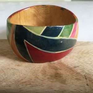 Vintage Painted Wood Bangle Bracelet